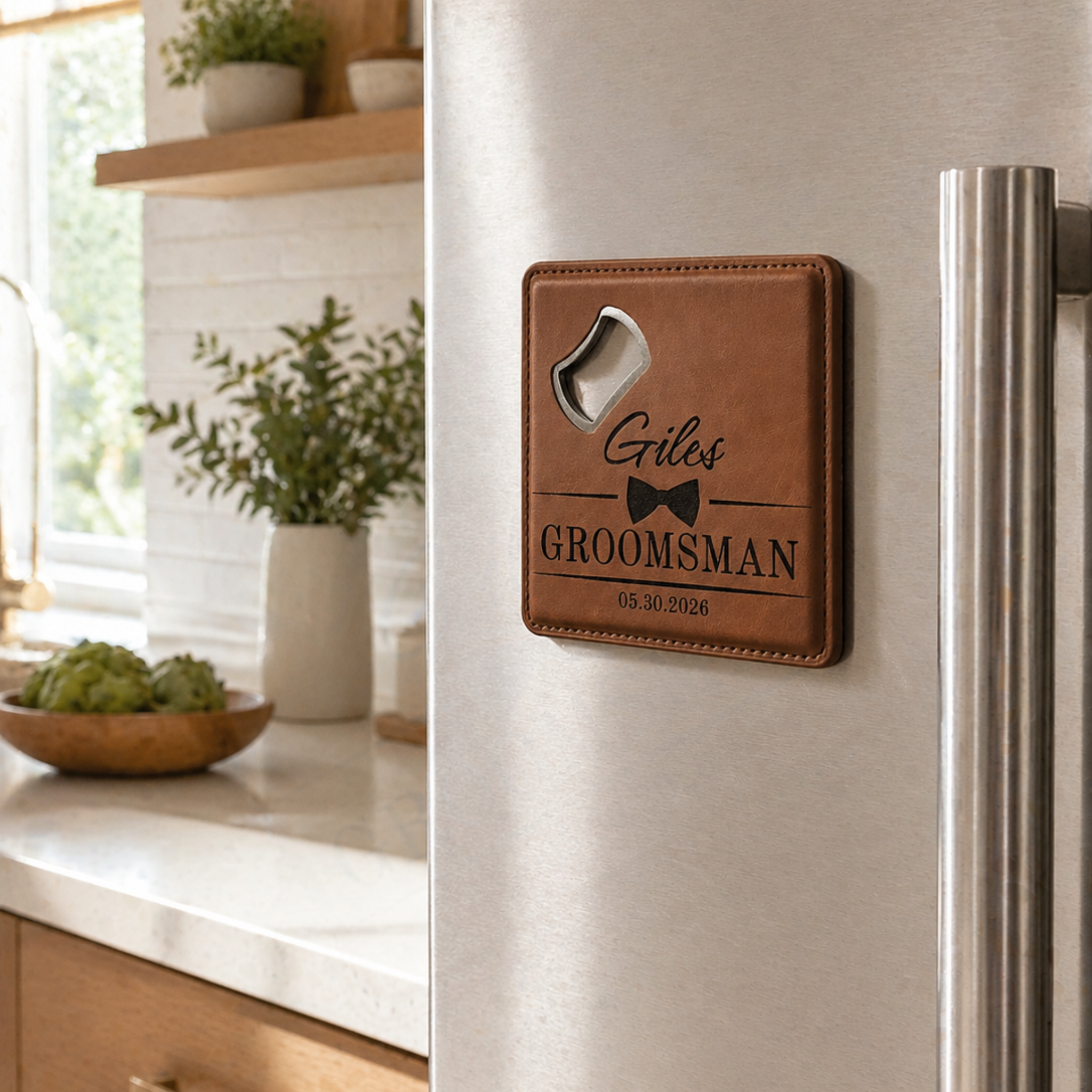 Personalized Leatherette Magnetic Bottle Opener Coaster Gift