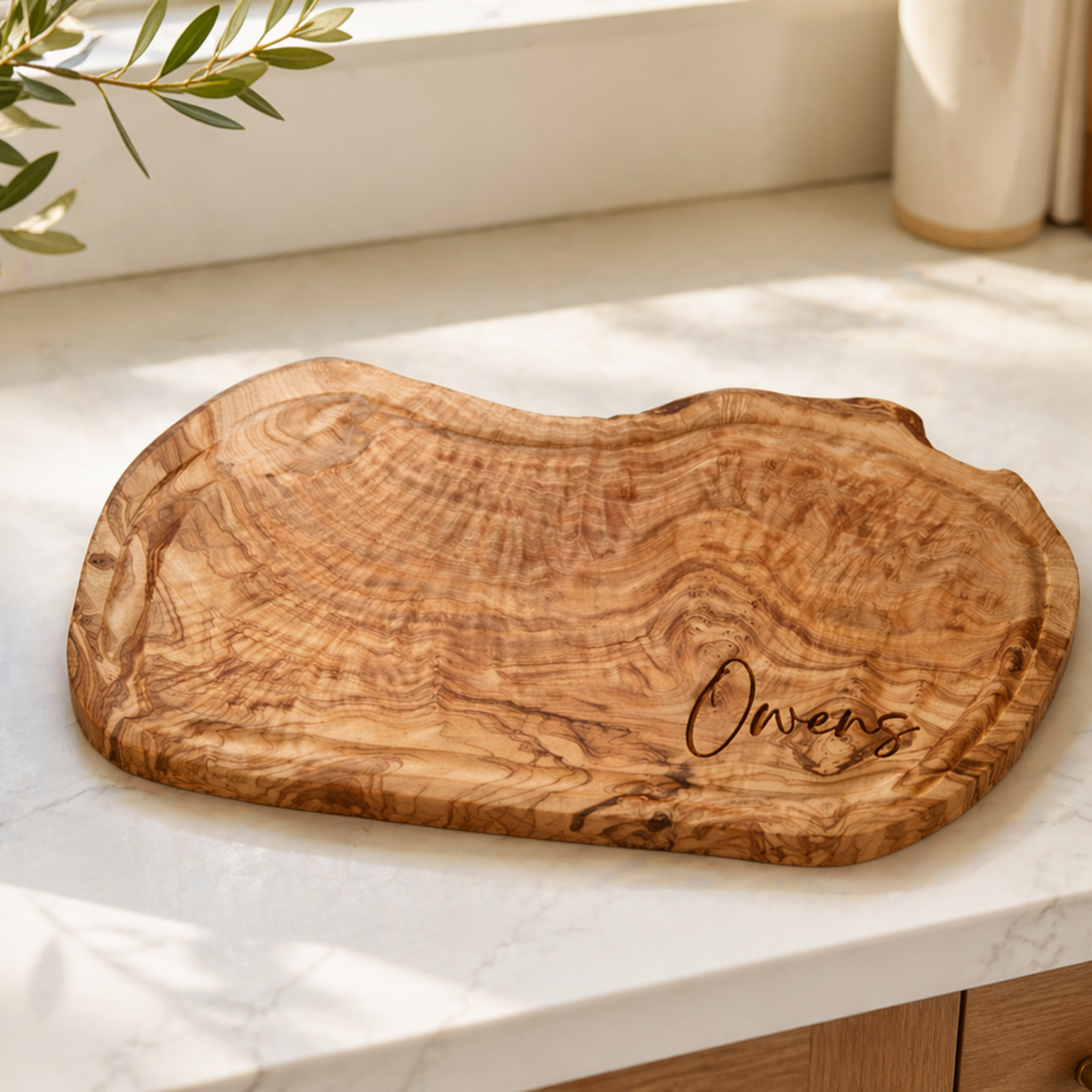 Personalized Olive Wood Carving Board | Engraved Steak Board