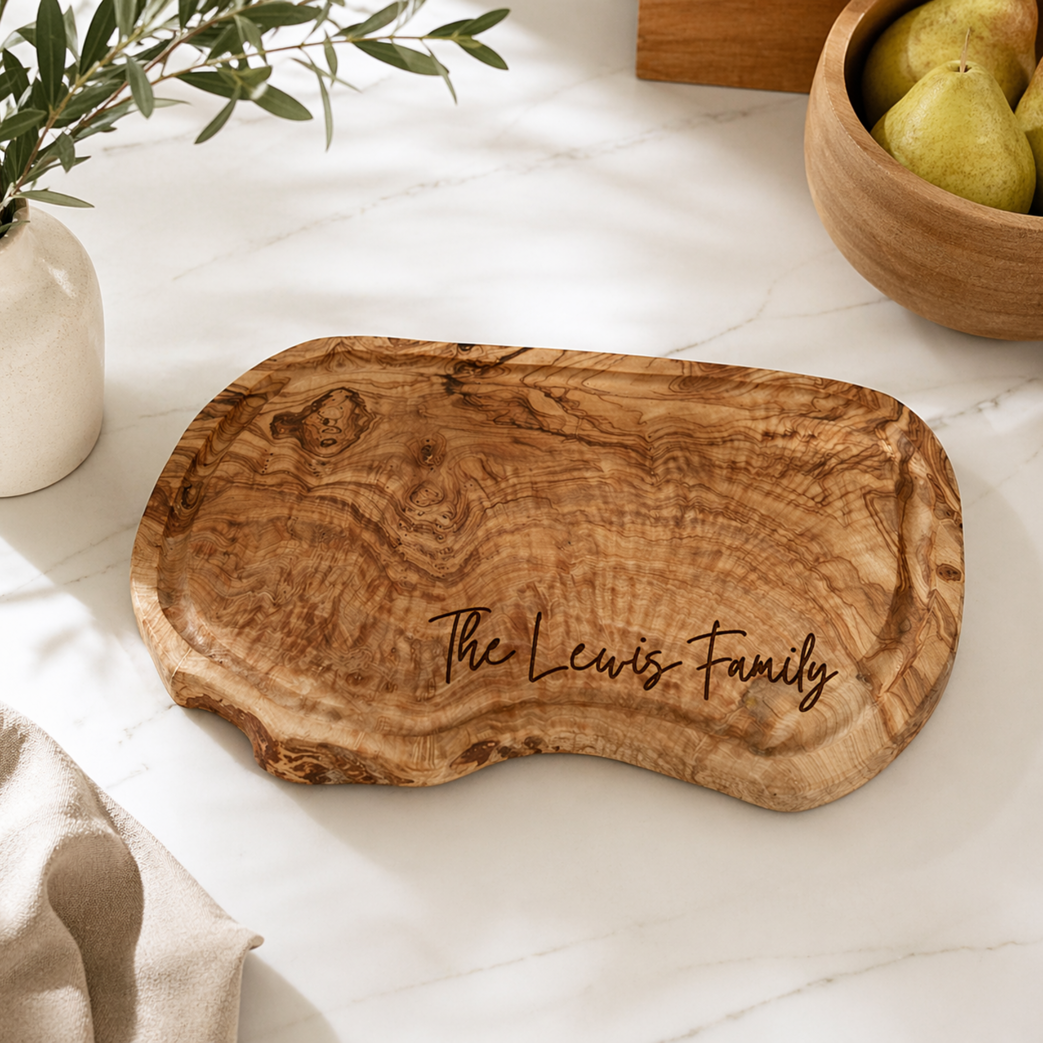Personalized Olive Wood Carving Board | Engraved Steak Board