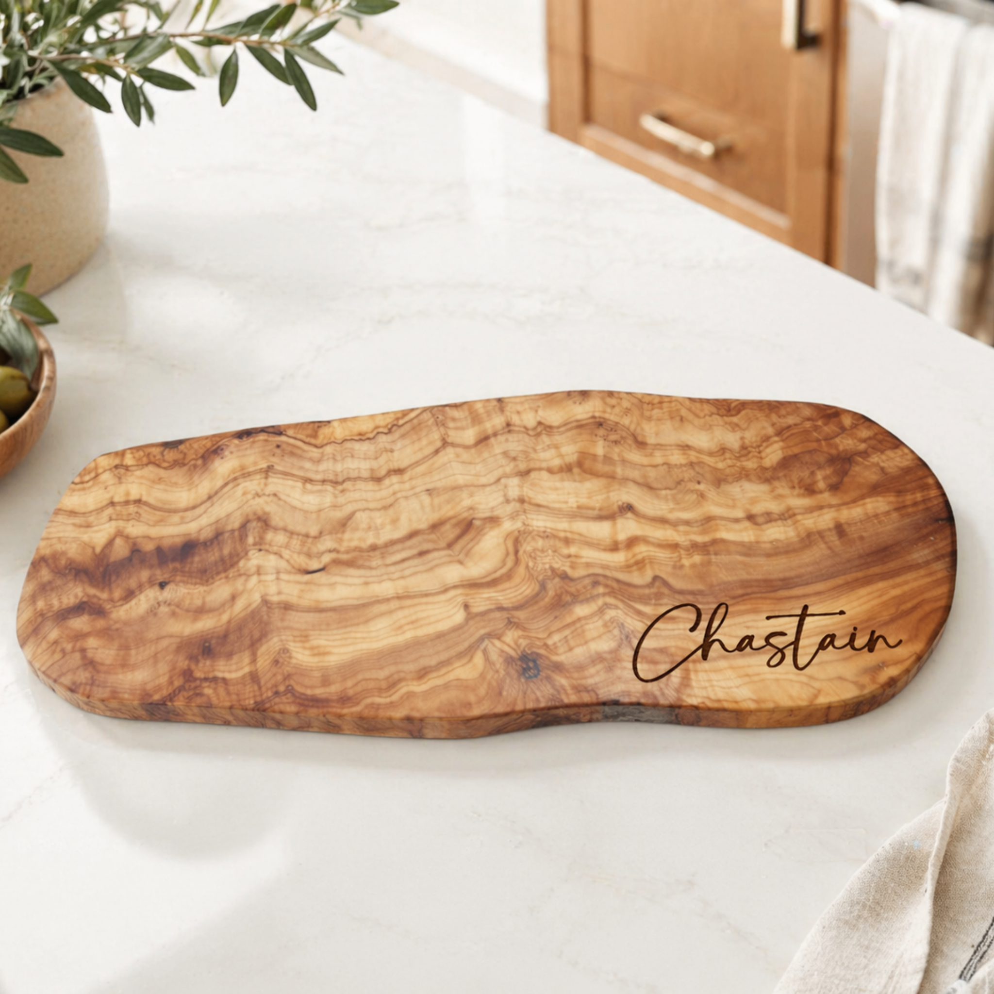 Personalized Olive Wood Cutting Board 19.5"