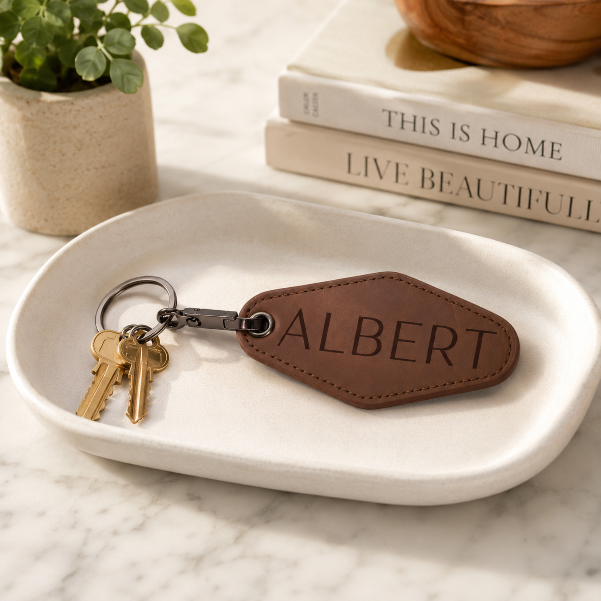 Personalized Leatherette Motel Keychain | Engraved Travel Gift