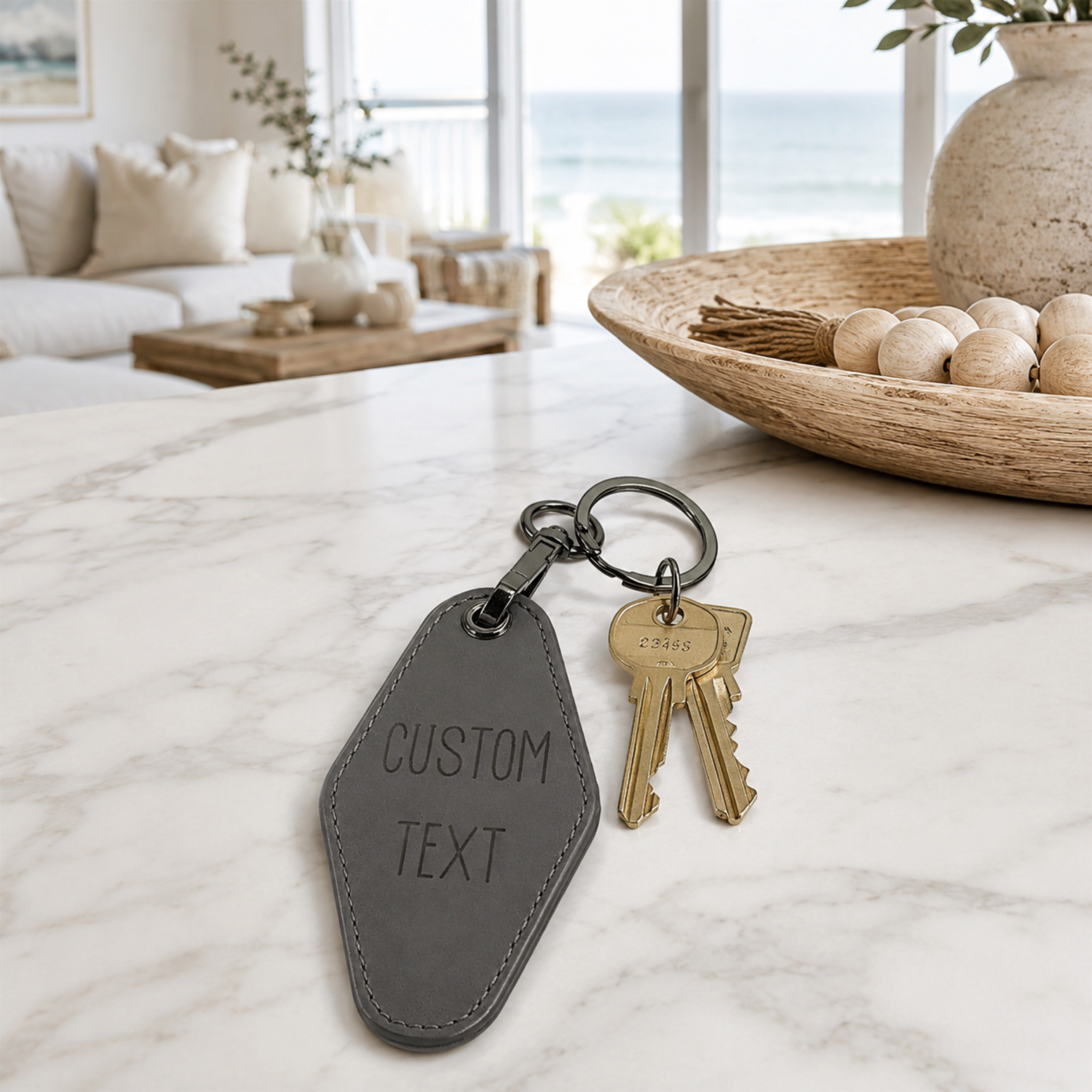 Personalized Leatherette Motel Keychain | Engraved Travel Gift