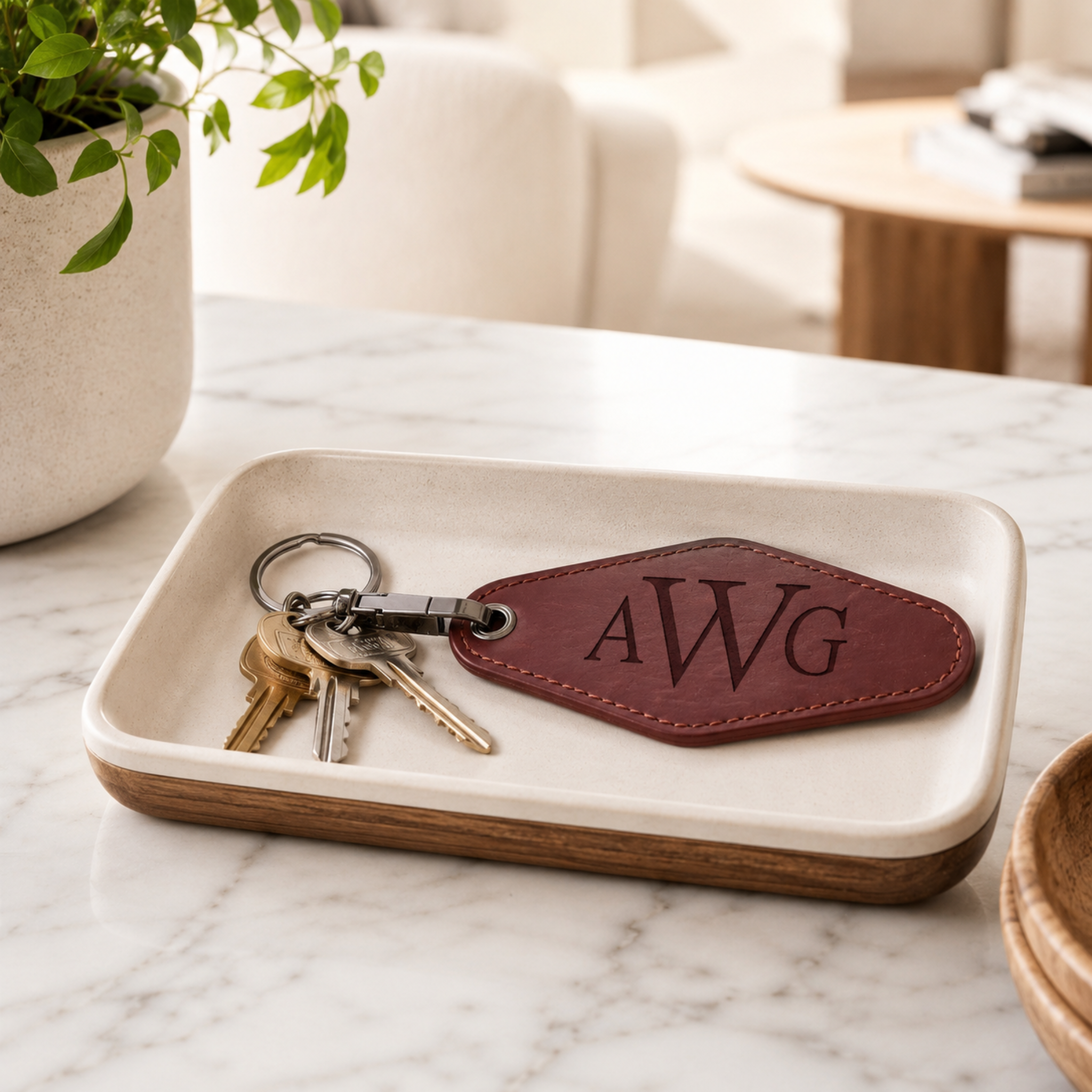 Personalized Leatherette Motel Keychain | Engraved Travel Gift