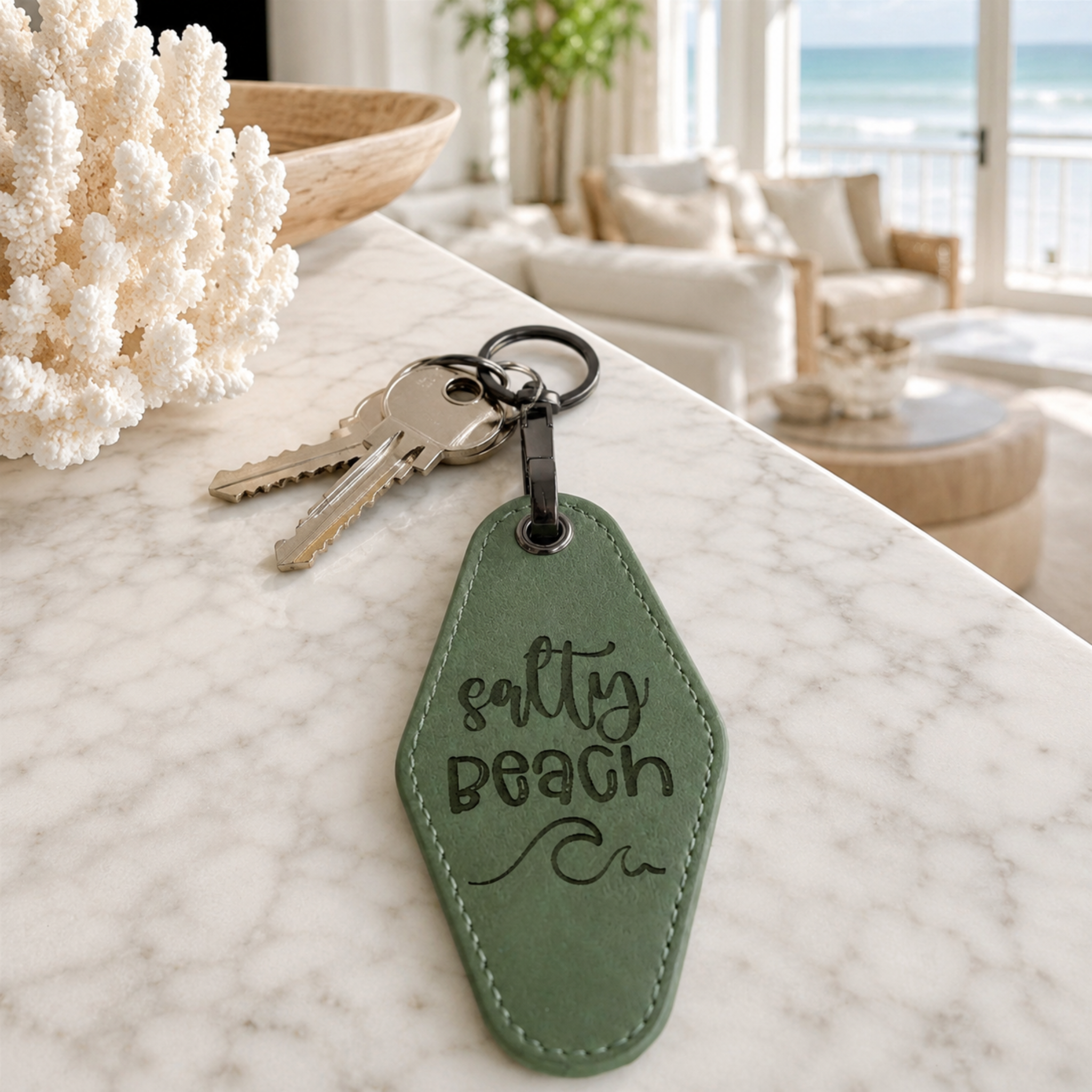 Personalized Leatherette Motel Keychain | Engraved Travel Gift