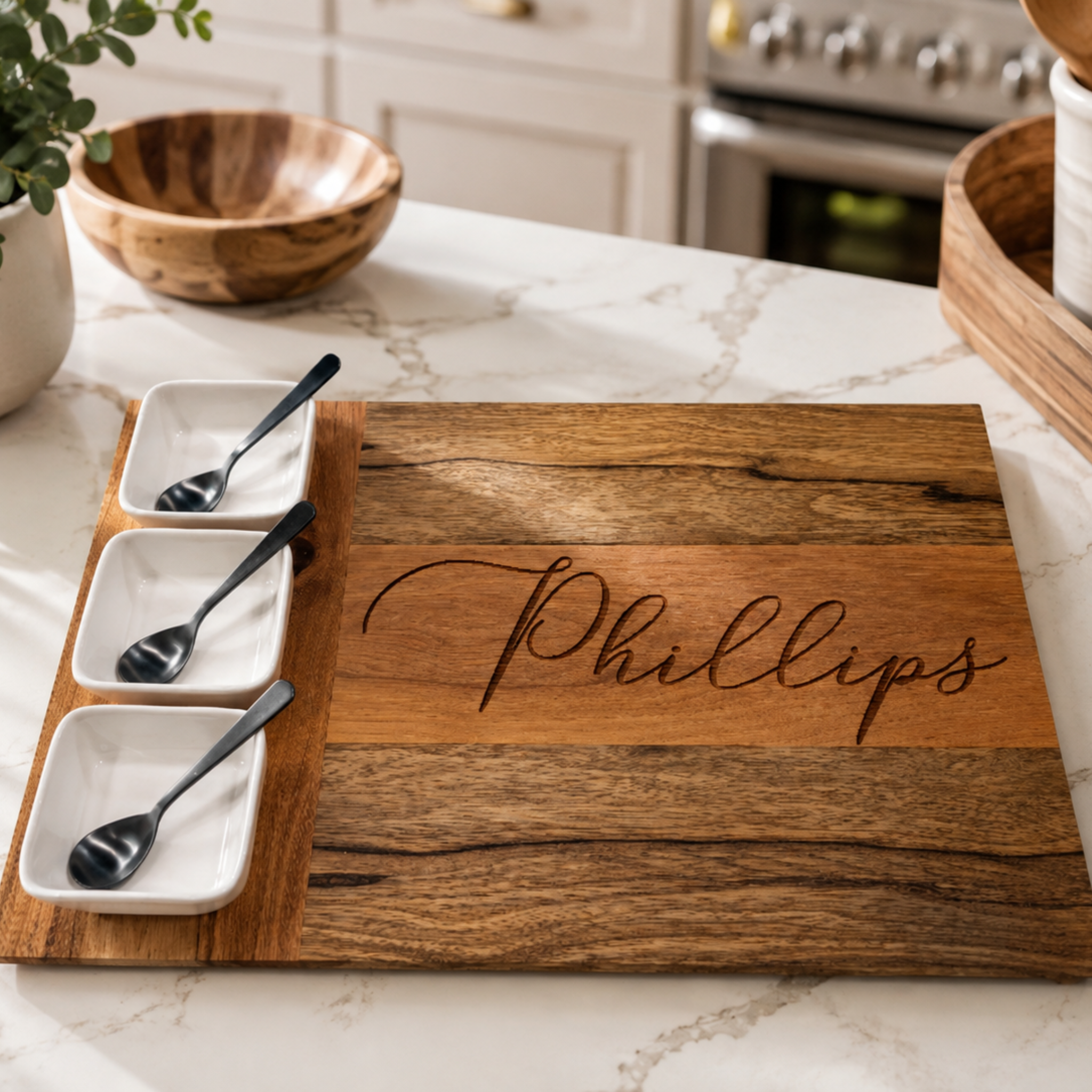 7 Pc Charcuterie Board & Bowl Set | Black Limba & Hickory