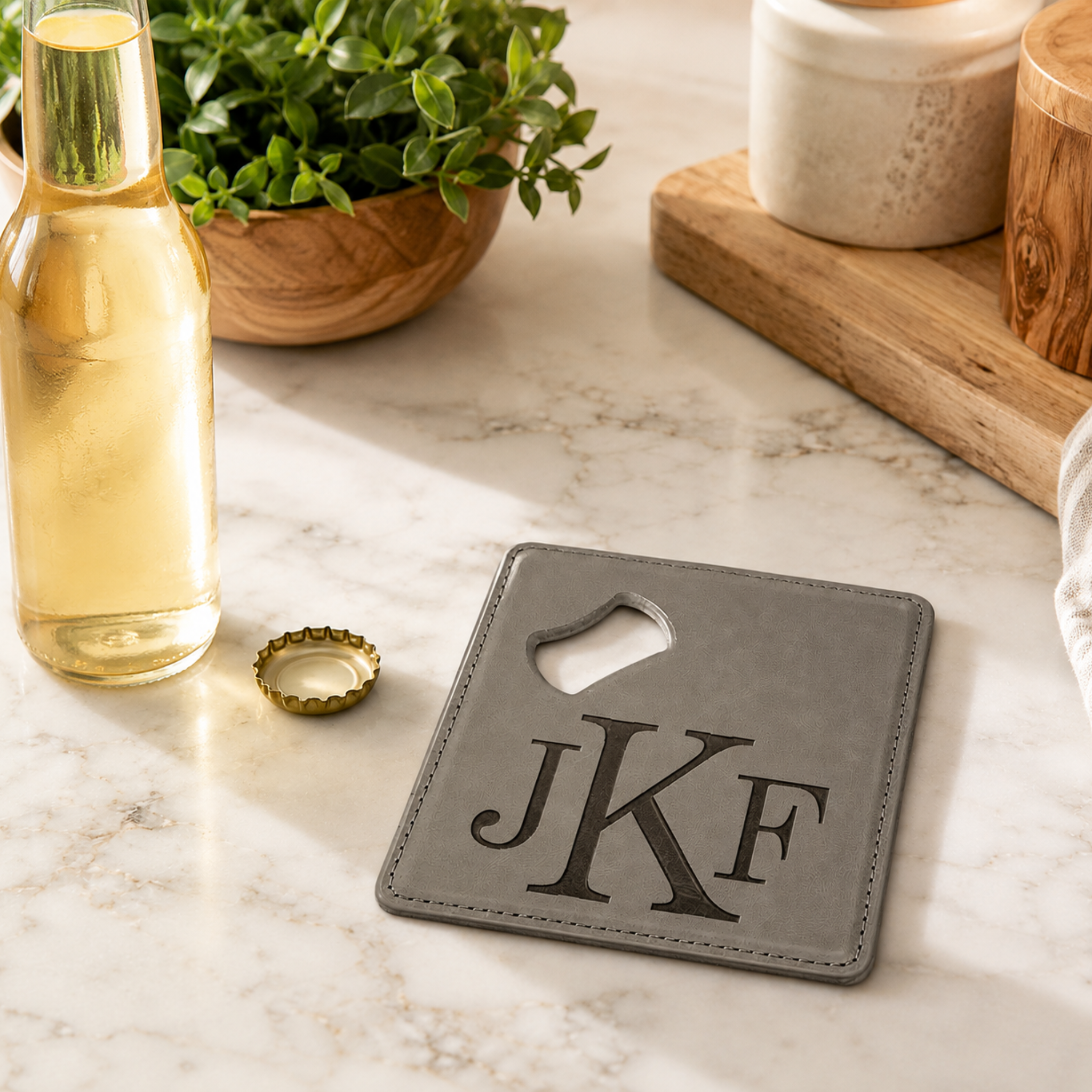 Personalized Leatherette Magnetic Bottle Opener Coaster Gift