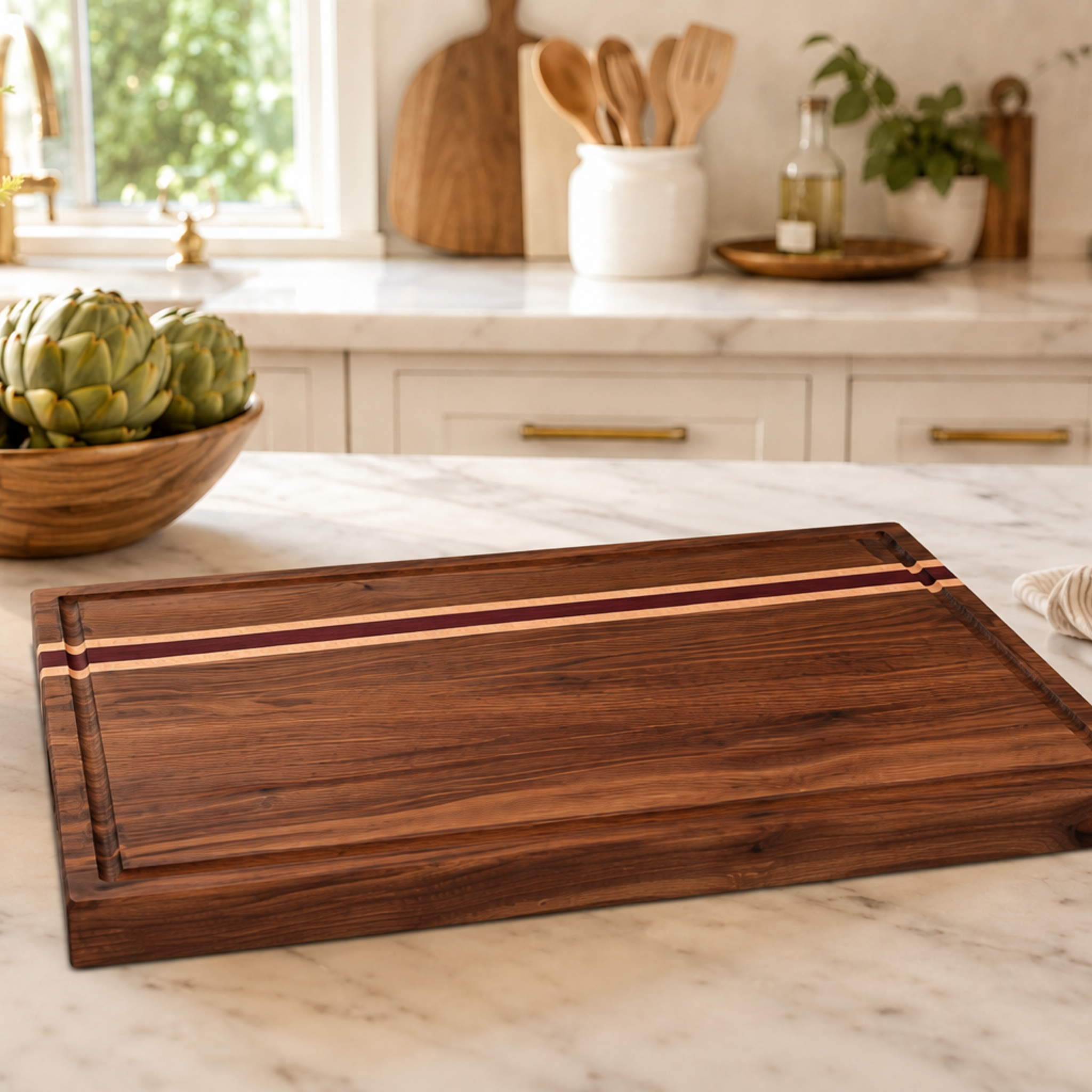 Handcrafted Walnut Edge Grain Walnut Cutting Board | 20" × 15"