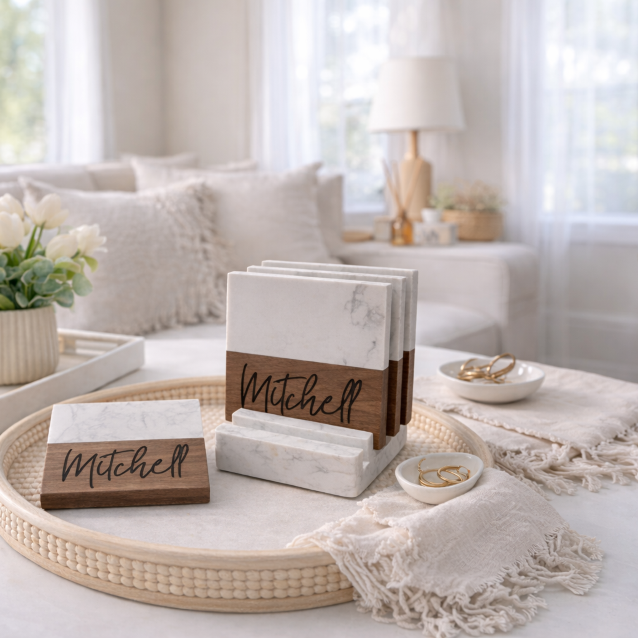 Mitchabout + Co Marble & Acacia Coaster - Thumbnail 3
